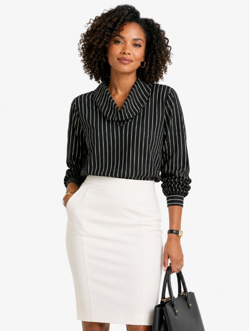 Ann Taylor Navy Green and White Striped Women's Blouse